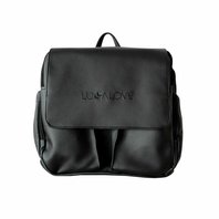 Rucksack und Kinderwagen-Tasche - Schwarzes Eco-Leder